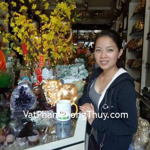 Chị Trà My - khách hàng mua bông thạch anh tím H089-13400, ngọc bội tỳ hưu phỉ thúy S6288 và tỳ hưu ngọc đông linh S932