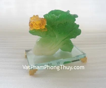 Bắp cải, đế gỗ vuông- Phát tài như ý E175