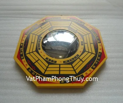Bát quái gỗ sơn vàng lồi lớn-8in K1208