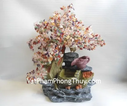 Cây đá phong thủy luân nhiều màu trung CA259