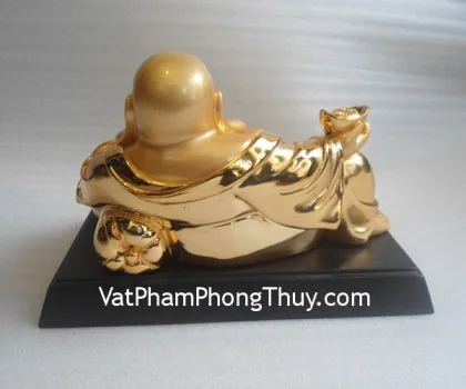 Phật di lặc vàng kim, đế gỗ vuông- Ngồi hưởng phát tài E312
