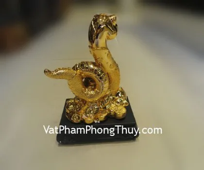 Rắn vàng kim, đỉnh vàng, đế thủy tinh- Tọa hưởng bách tài (lớn) E095