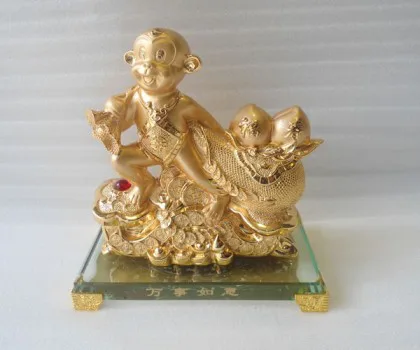 Khỉ tài lộc kéo túi vàng, đào, như ý đế thủy tinh - vạn sự như ý FK081M