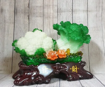 Bắp cải và hoa cải xanh trên bụi mẫu đơn lưu ly đế gỗ lớn - Phát Tài FLN070