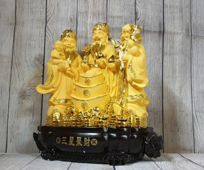 Tam đa phước lộc thọ vàng kim sa bên tháp nén vàng lớn - Tam Tinh Tụ Tài LN113
