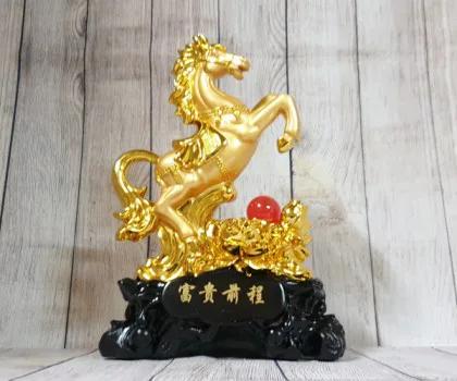 Vua ngựa vàng bóng trên núi mẫu đơn vàng hồng ngọc đế gỗ - Phú Quý Tiền Trình LN128