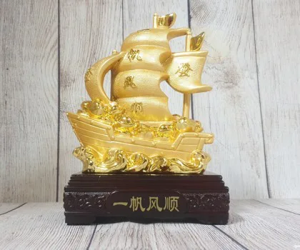 Thuyền buồm vàng bóng chở kim nguyên bảo lướt sóng vàng đế gỗ - Nhất Phàm Phong Thuận LN144