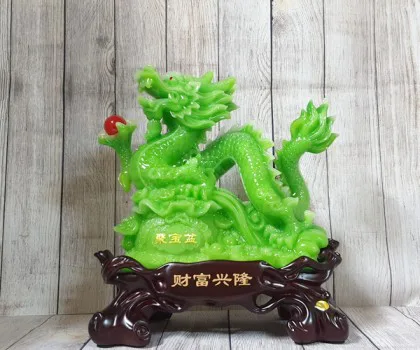 Thần rồng xanh ngọc nhả hồng ngọc ôm tháp kim nguyên bảo lớn cưỡi mây xanh - Tường Long Chiêu Tài LN150