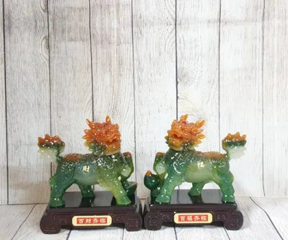Song đế kỳ lân ngọc xanh đa sắc chân gác kim nguyên bảo và hồ lô - Bách Tài Tề Lâm/ Bách Phước Tề Lâm FLN160