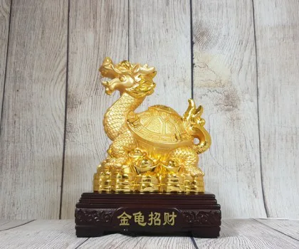 Thần rùa đầu rồng vàng lưu ly kéo bắp cải xanh trăng cam trên hồ sen hồng - Bách Tài Quy Lai LN161