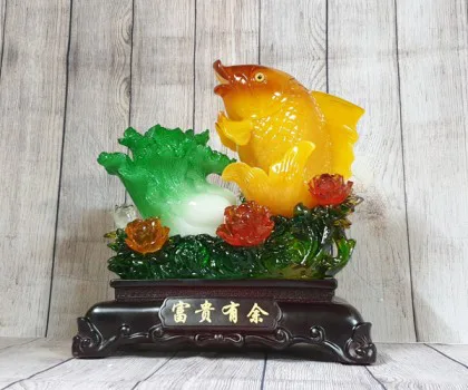 Tiên cá chép cam vàng lưu ly bên bắp cải xanh ngọc vẫy sóng mẫu đơn lưu ly đa sắc - Phú Quý Hữu Dư LN169