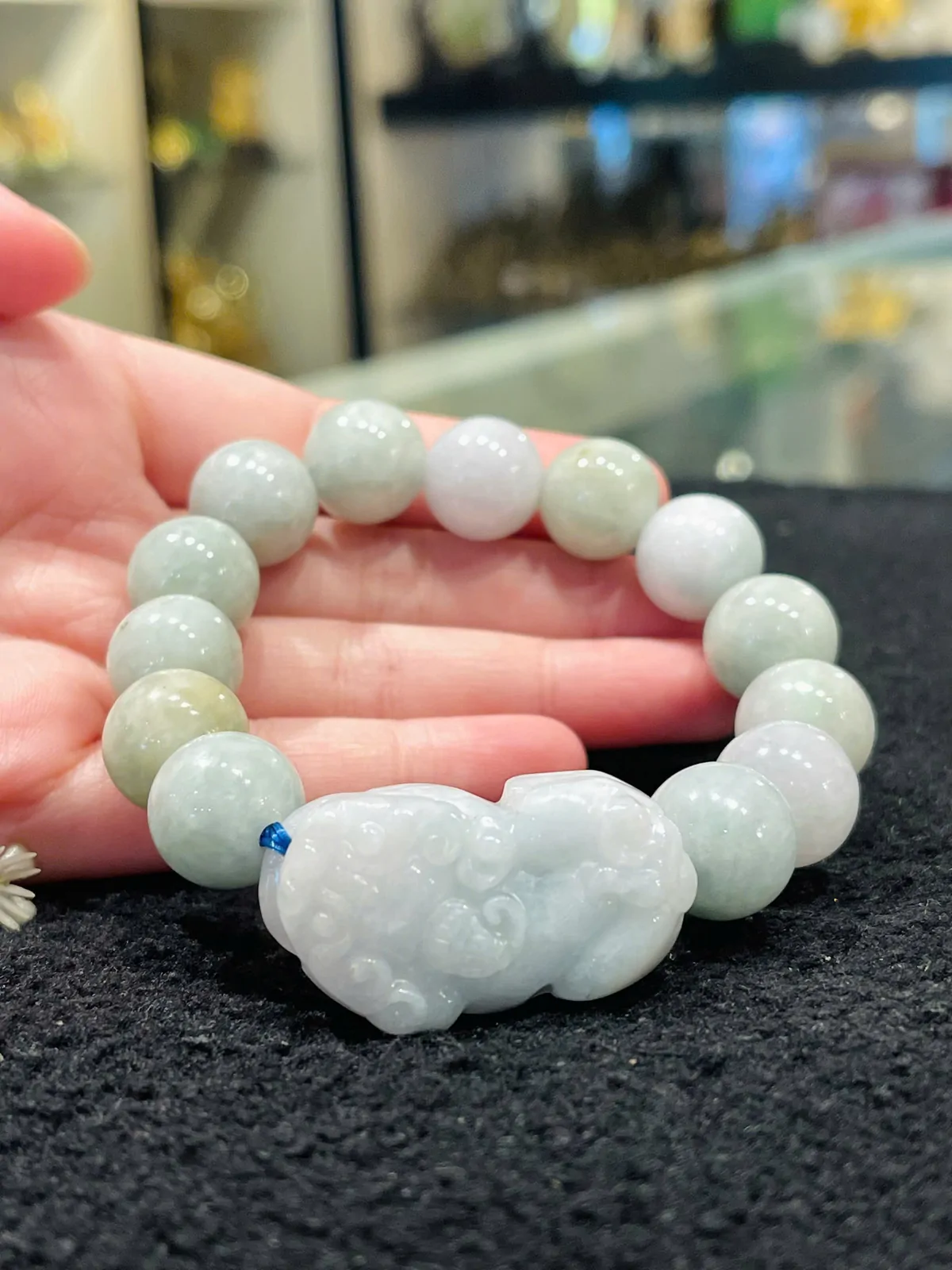 Chuỗi tỳ hưu Phỉ Thúy xanh nhạt 14 li S6686